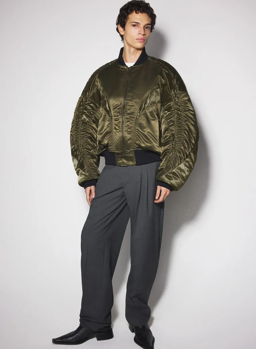 Women MUGLER military green satiny bomber jacket