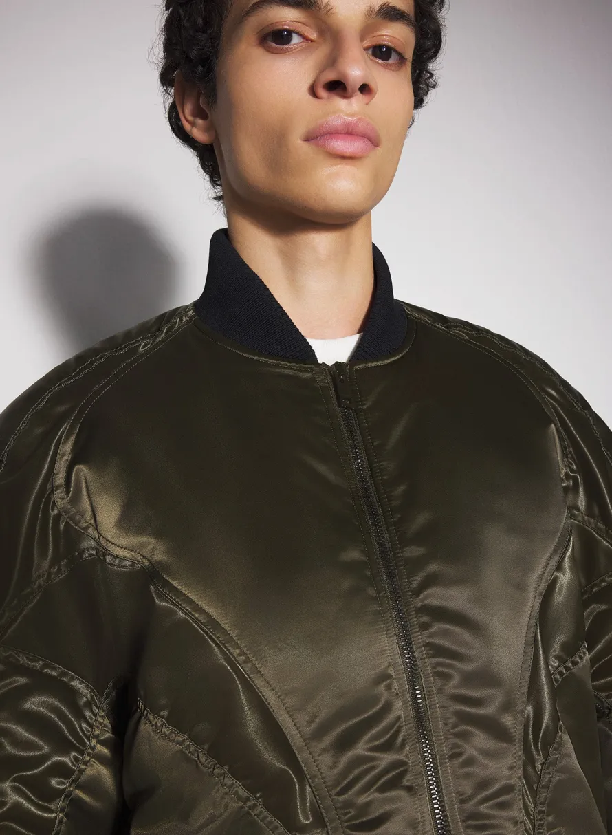 Women MUGLER military green satiny bomber jacket