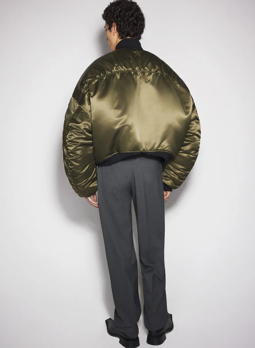 Women MUGLER military green satiny bomber jacket