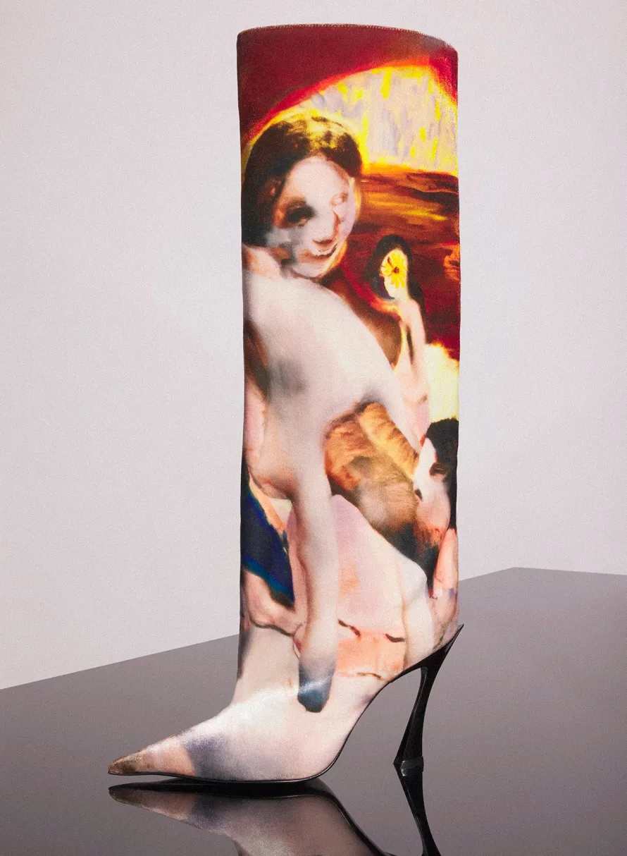 Women MUGLER x Ambera Wellmann printed velvet fang 95 knee high boots