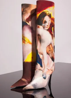 Women MUGLER x Ambera Wellmann printed velvet fang 95 knee high boots