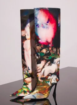Women MUGLER x Ambera Wellmann printed velvet fang 95 knee high boots