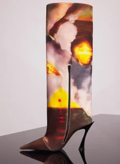 Women MUGLER x Ambera Wellmann printed velvet fang 95 knee high boots