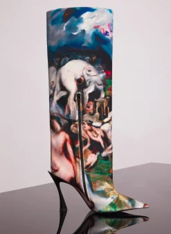 Women MUGLER x Ambera Wellmann printed velvet fang 95 knee high boots