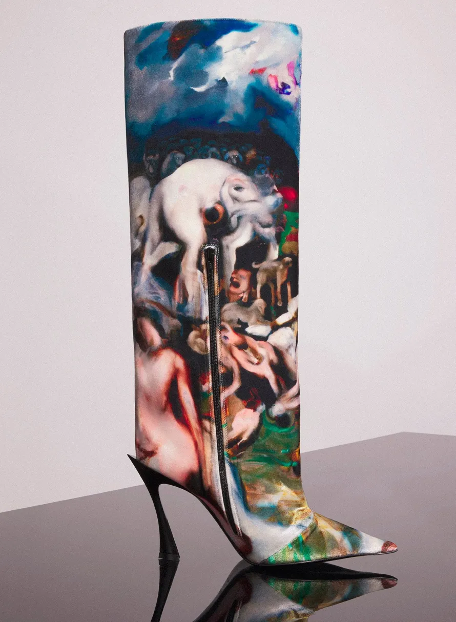 Women MUGLER x Ambera Wellmann printed velvet fang 95 knee high boots