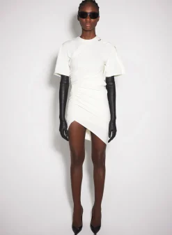 Women MUGLER off-white draped pierced day dress