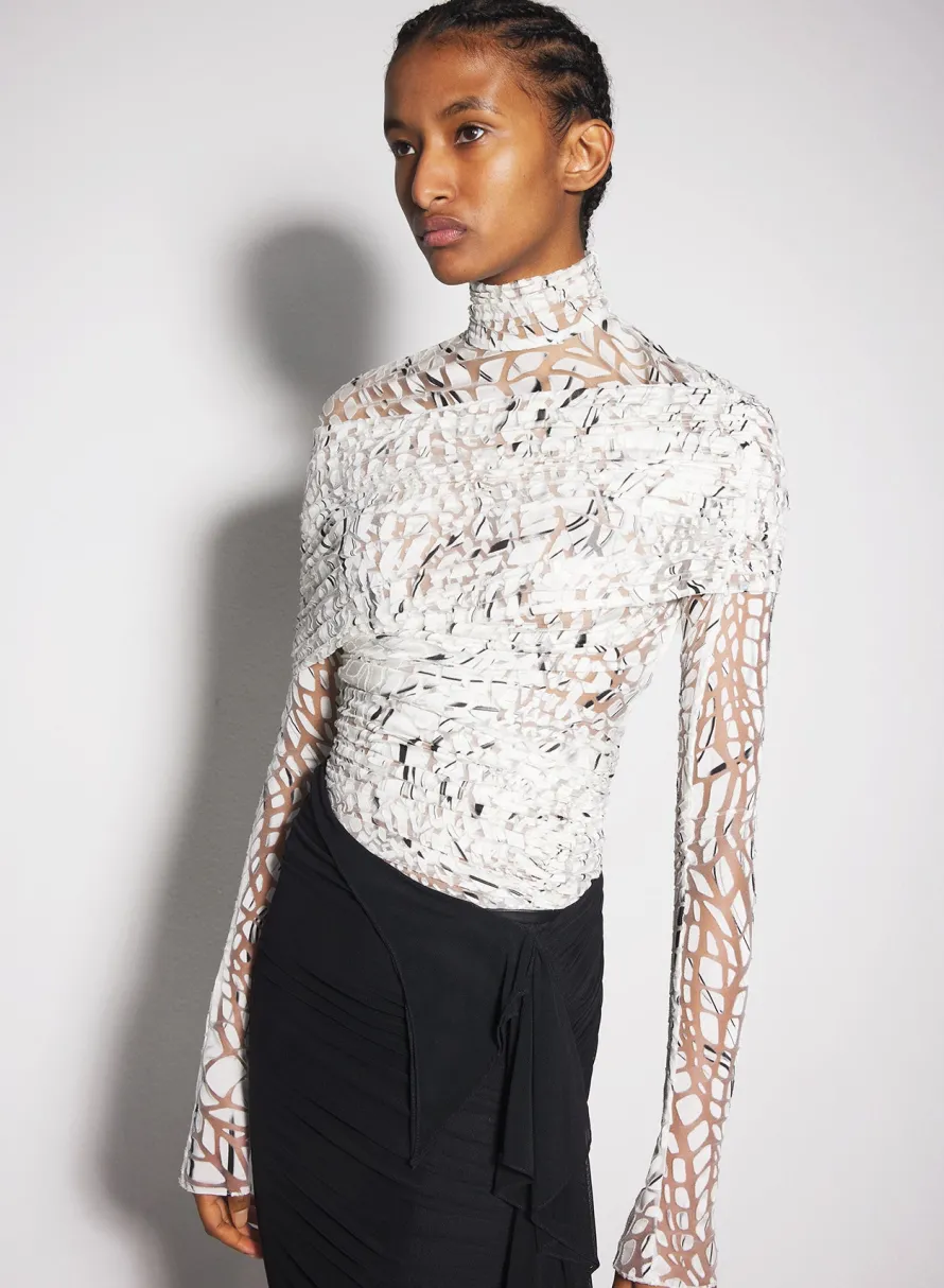 Women MUGLER off-white dévoré velvet ruched top
