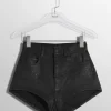 Women MUGLER raw blue bi-material denim shorts