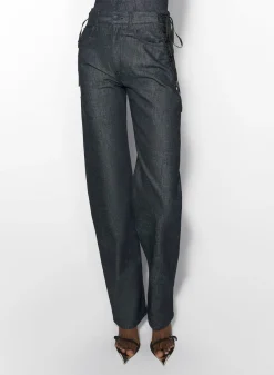 Women MUGLER raw blue laced-up straight leg jeans