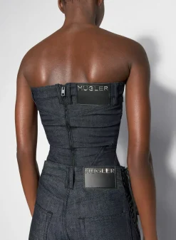 Women MUGLER raw blue laced-up straight leg jeans