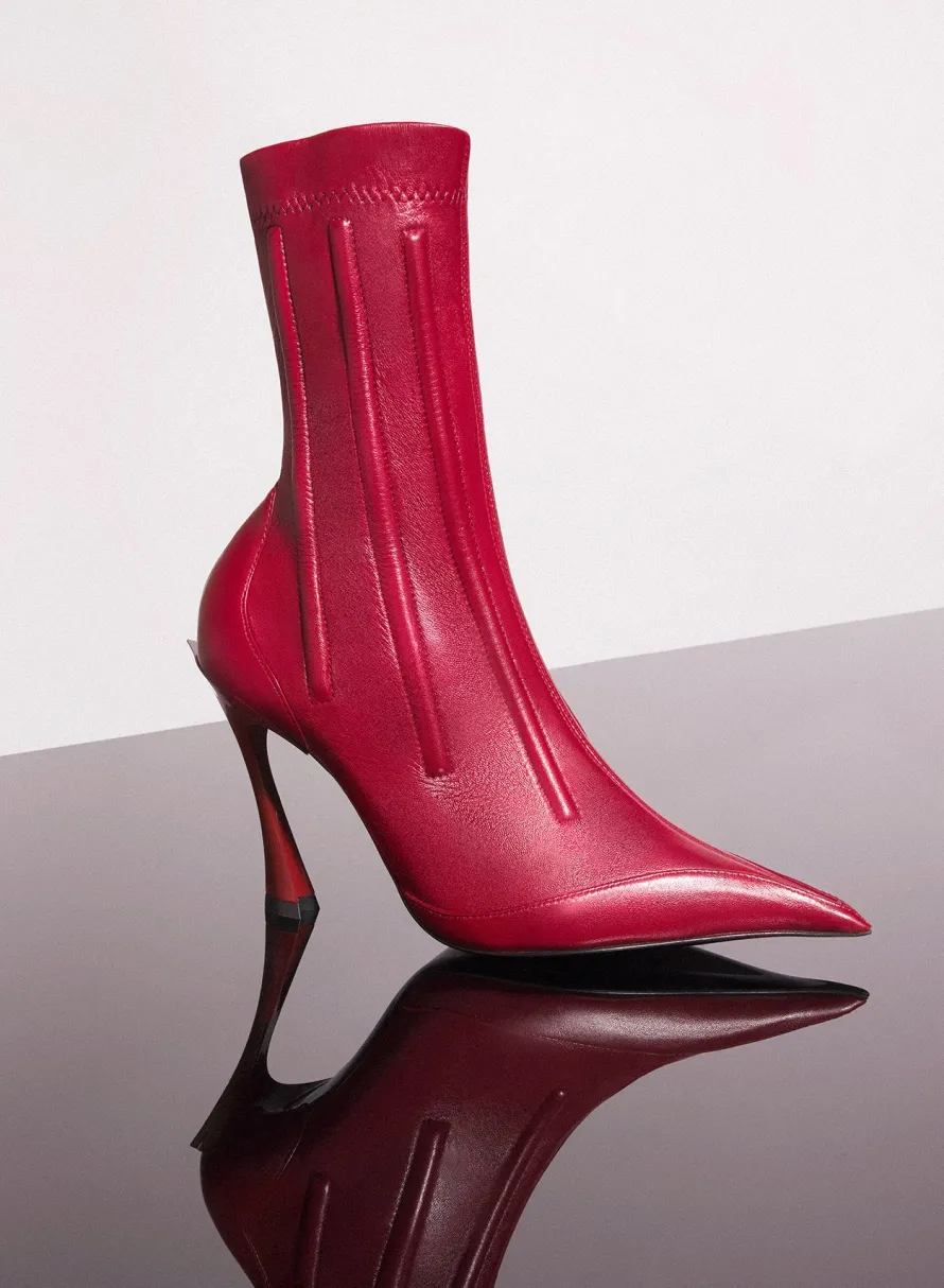 MUGLER red boned leather fang 95 ankle boots