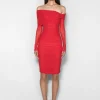 Women MUGLER red off-shoulder ruched dress