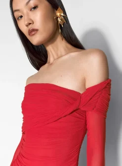 Women MUGLER red off-shoulder ruched dress