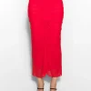 Women MUGLER red ruched mesh skirt