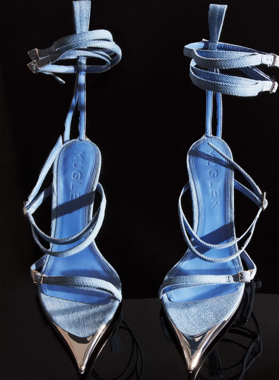 MUGLER Strappy denim Fang 95 sandals