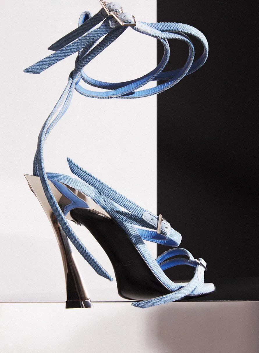 MUGLER Strappy denim Fang 95 sandals
