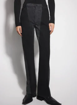 Women MUGLER washed black bi-material straight leg jeans