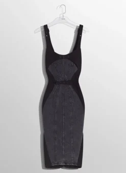 Women MUGLER washed black buckled denim dress