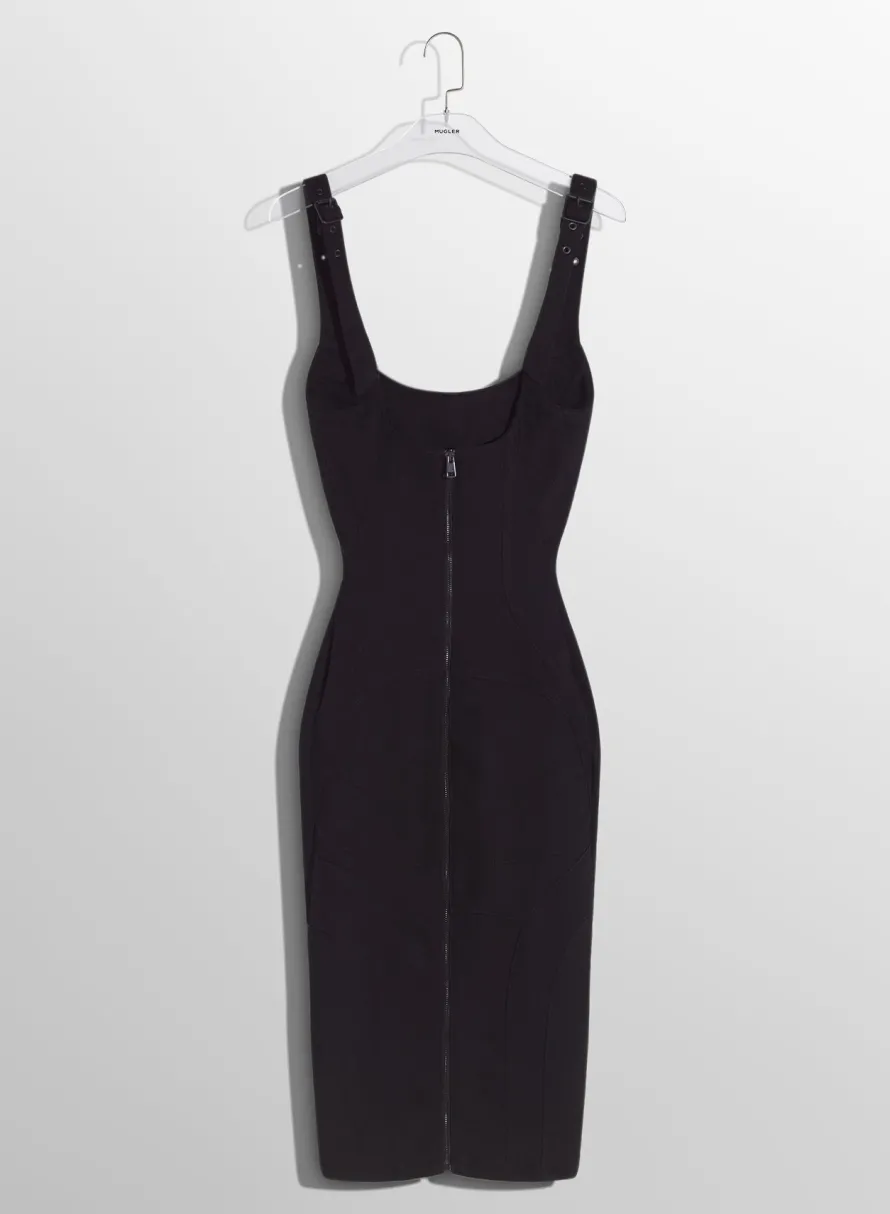 Women MUGLER washed black buckled denim dress