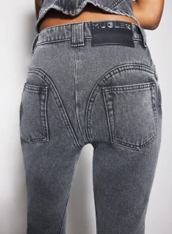 Women MUGLER washed black flared jeans