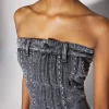 Women MUGLER washed black spiral denim studded bustier