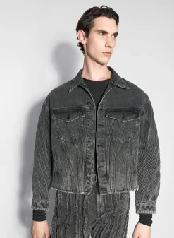 Women MUGLER washed black spiral denim jacket