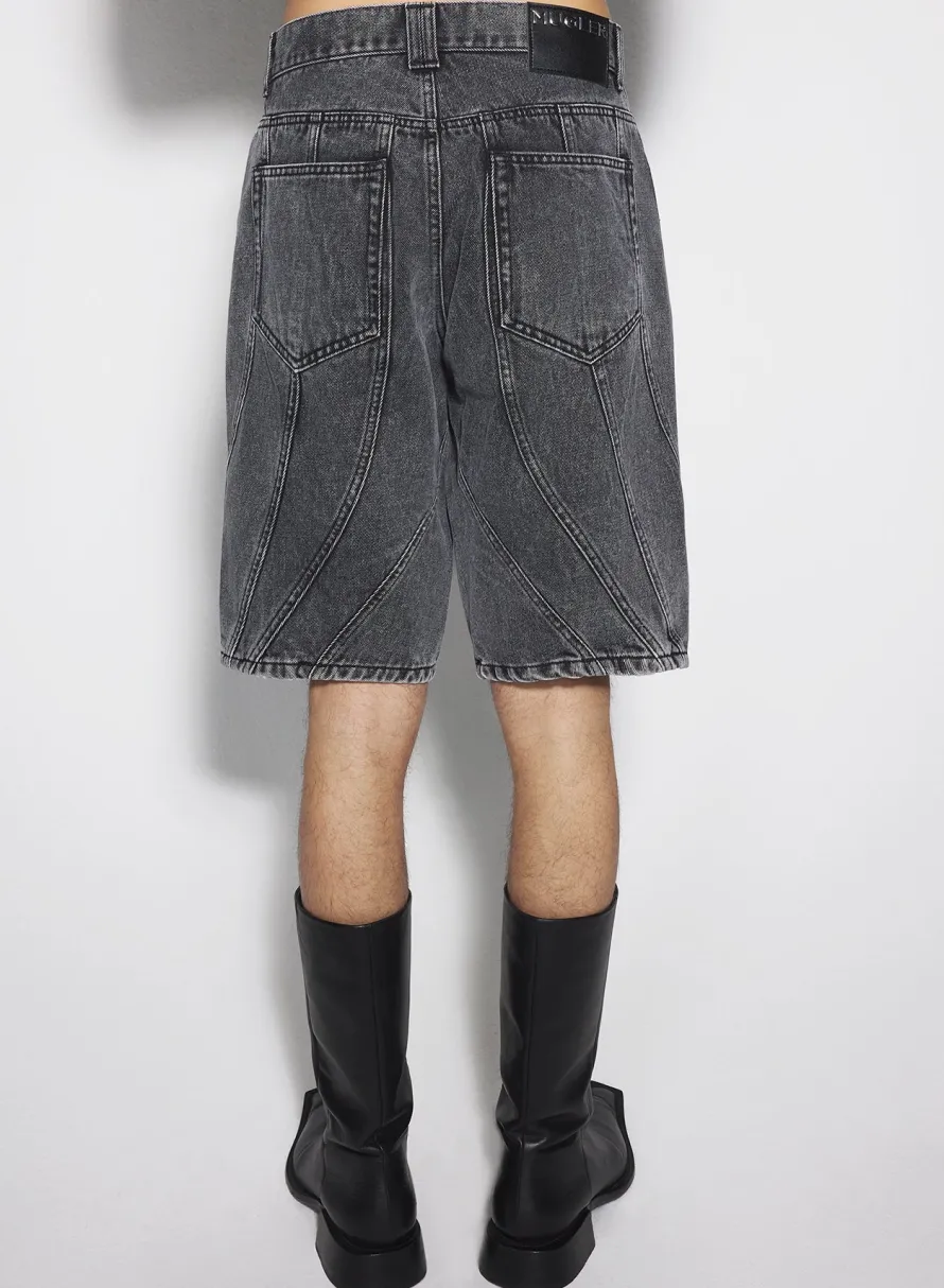 Women MUGLER washed black spiral denim shorts
