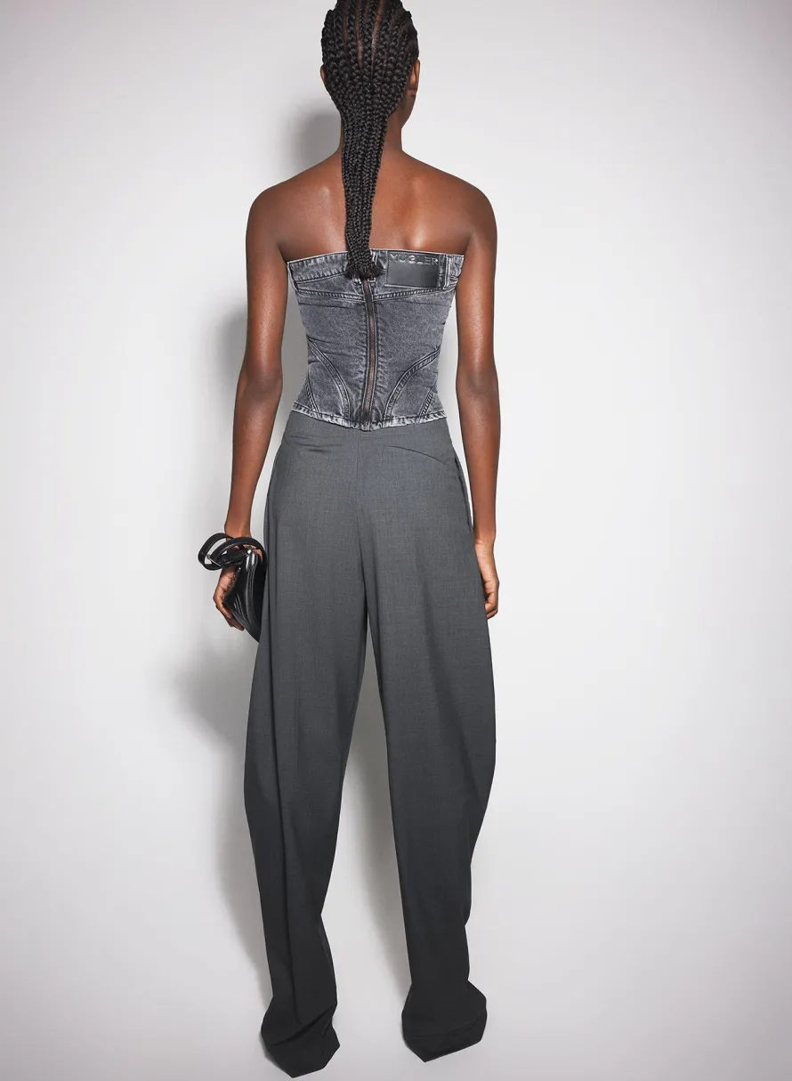 Women MUGLER washed black spiral denim bustier