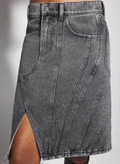 Women MUGLER washed black spiral denim skirt