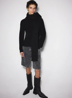 Women MUGLER washed black spiral denim shorts