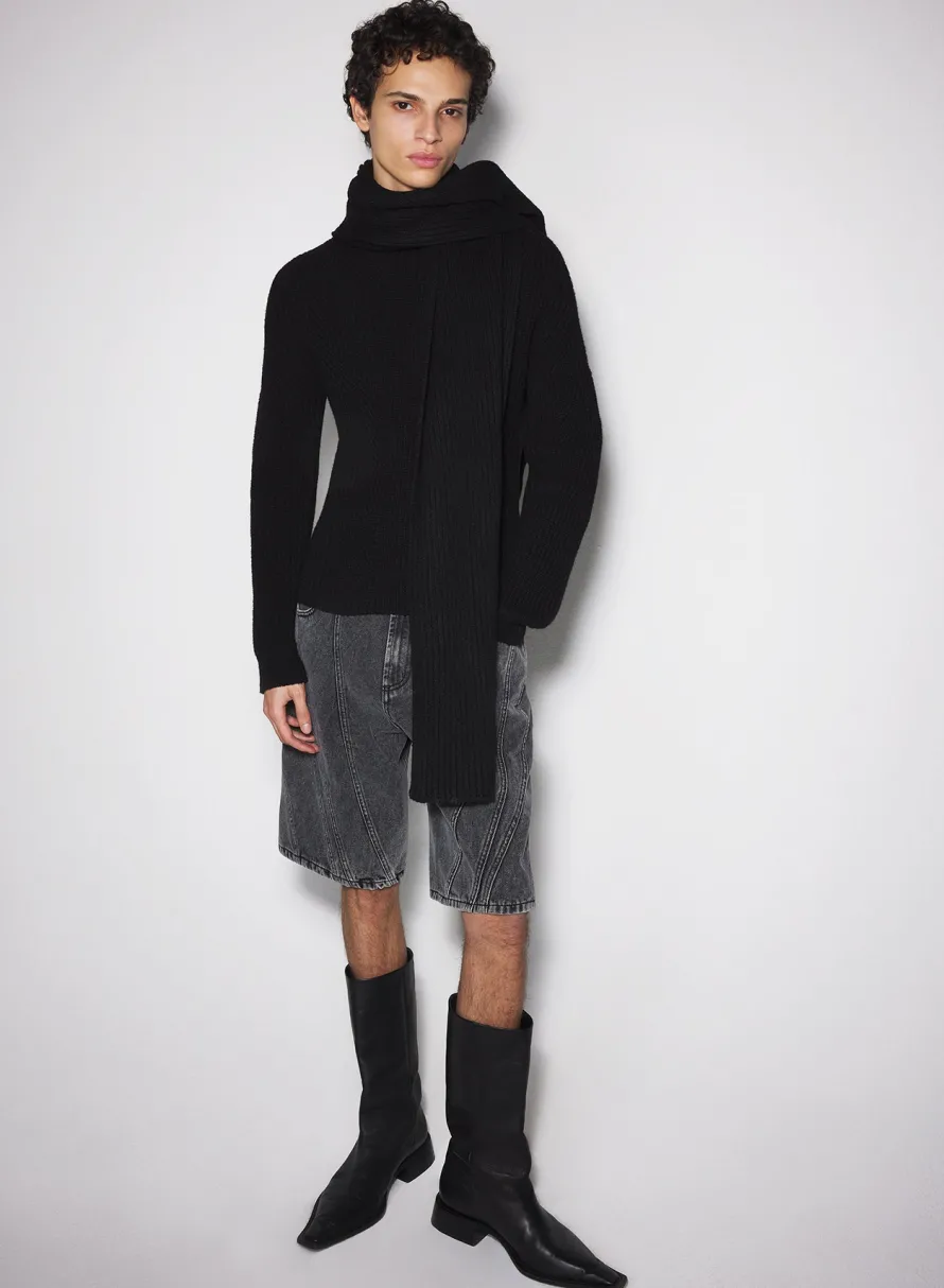 Women MUGLER washed black spiral denim shorts