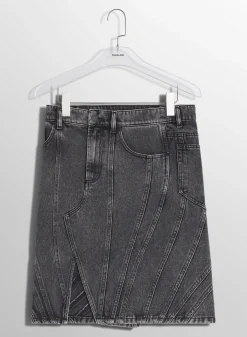 Women MUGLER washed black spiral denim skirt