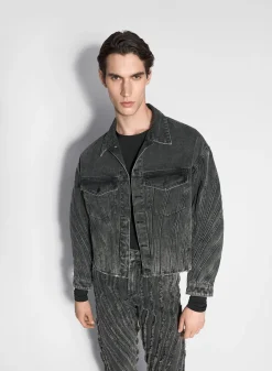 Women MUGLER washed black spiral denim jacket