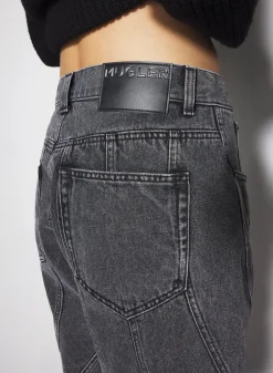Women MUGLER washed black spiral denim shorts