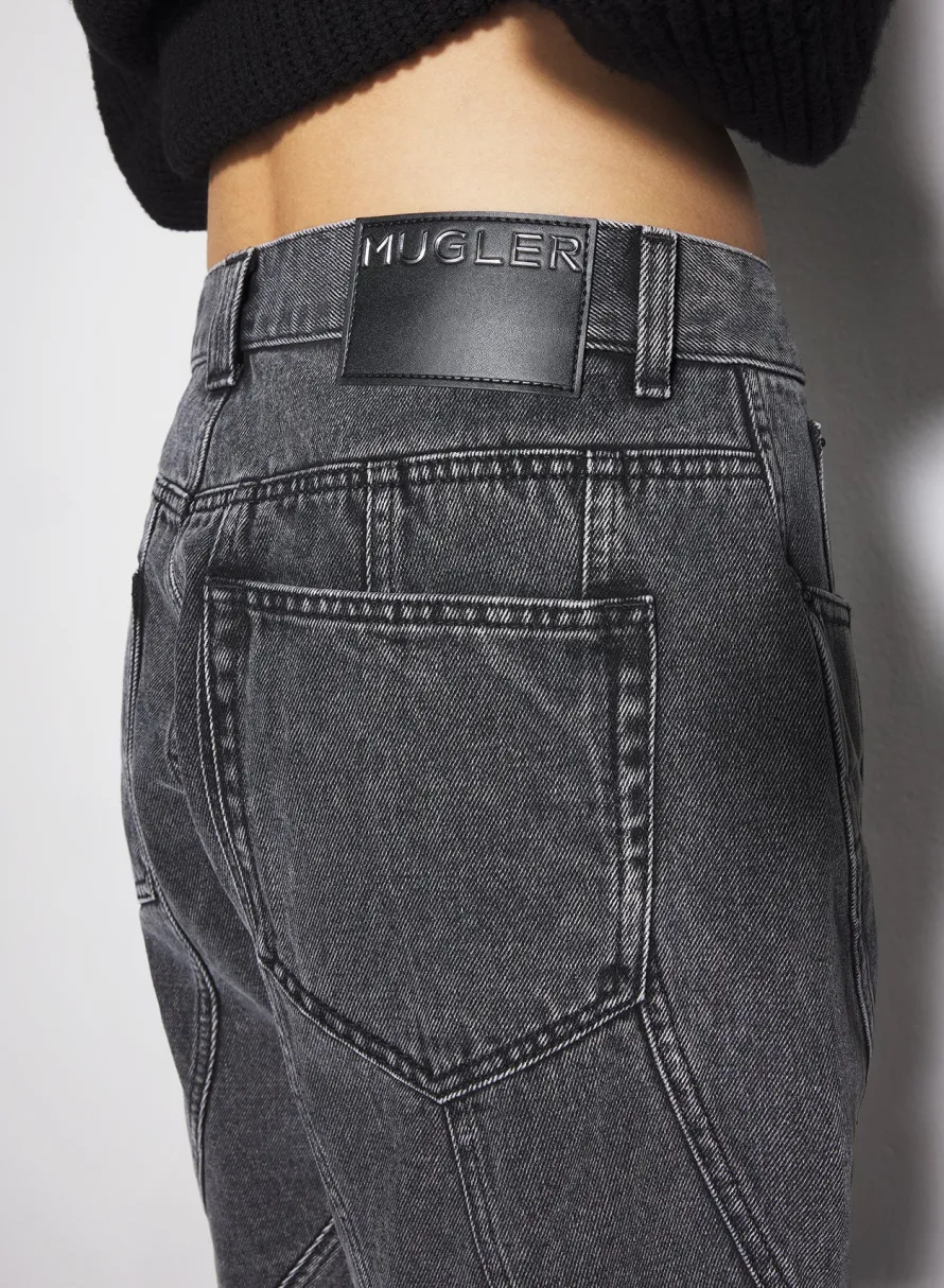 Women MUGLER washed black spiral denim shorts