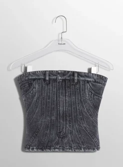 Women MUGLER washed black spiral denim bustier
