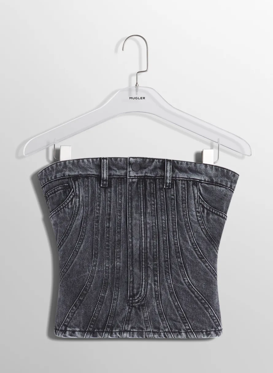 Women MUGLER washed black spiral denim bustier