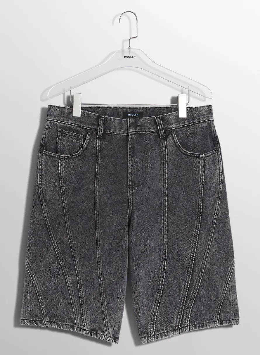 Women MUGLER washed black spiral denim shorts