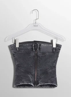 Women MUGLER washed black spiral denim bustier