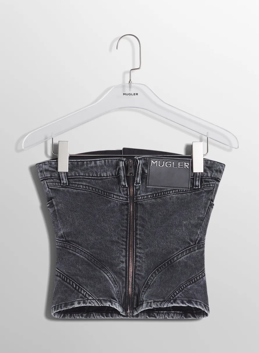 Women MUGLER washed black spiral denim bustier