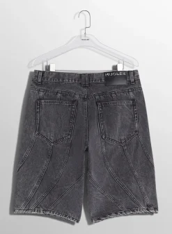 Women MUGLER washed black spiral denim shorts