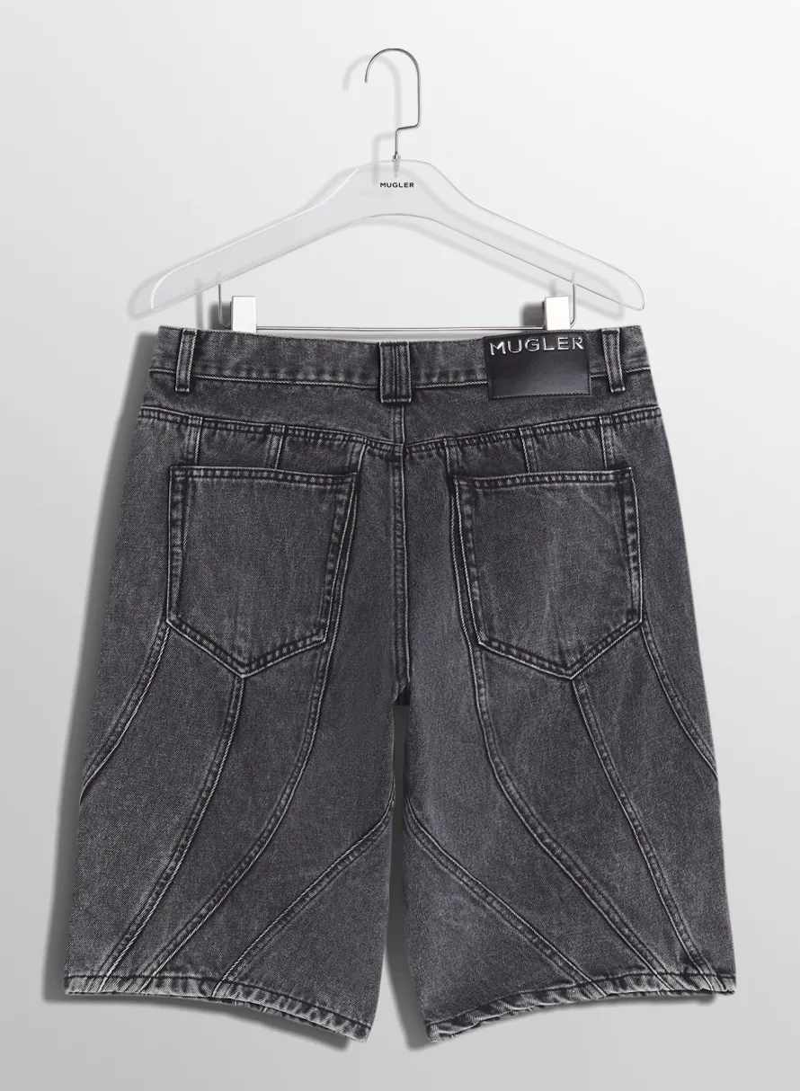 Women MUGLER washed black spiral denim shorts