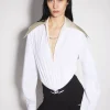 Women MUGLER white spiky satin collar bodysuit