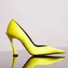 MUGLER yellow leather fang 95 satin pump