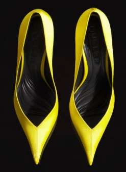 MUGLER yellow leather fang 95 satin pump